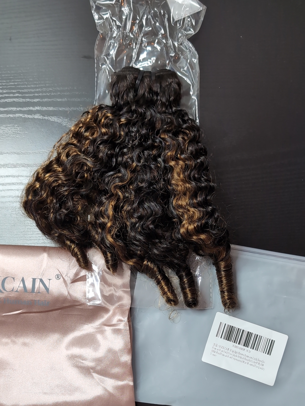 16-in Single Bundle Highlighted Brown Burmese Curly Human Hair Quick Weave